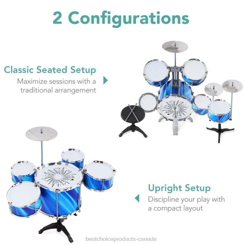 4LT2562 Blue Best Choice Products 18-Piece Kids Beginner Drum Kit, Musical Instrument Toy Set w/ LED Lights