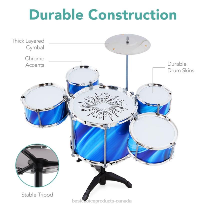 4LT2562 Blue Best Choice Products 18-Piece Kids Beginner Drum Kit, Musical Instrument Toy Set w/ LED Lights