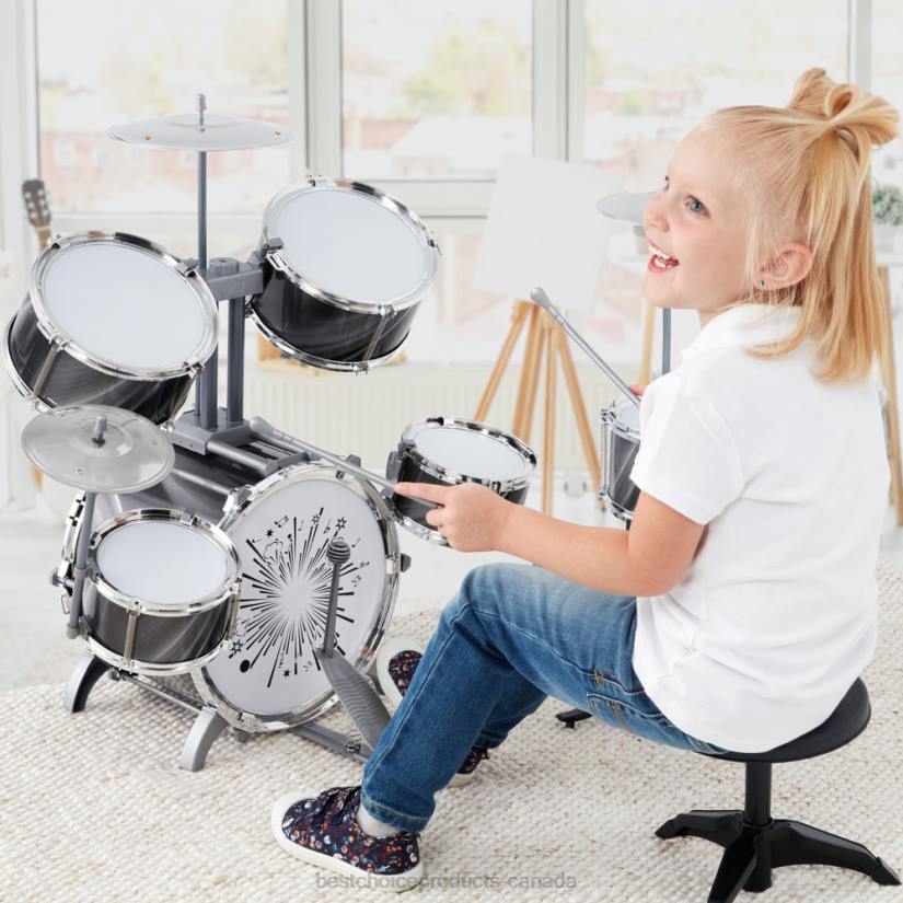 4LT2563 Black Best Choice Products 18-Piece Kids Beginner Drum Kit, Musical Instrument Toy Set w/ LED Lights