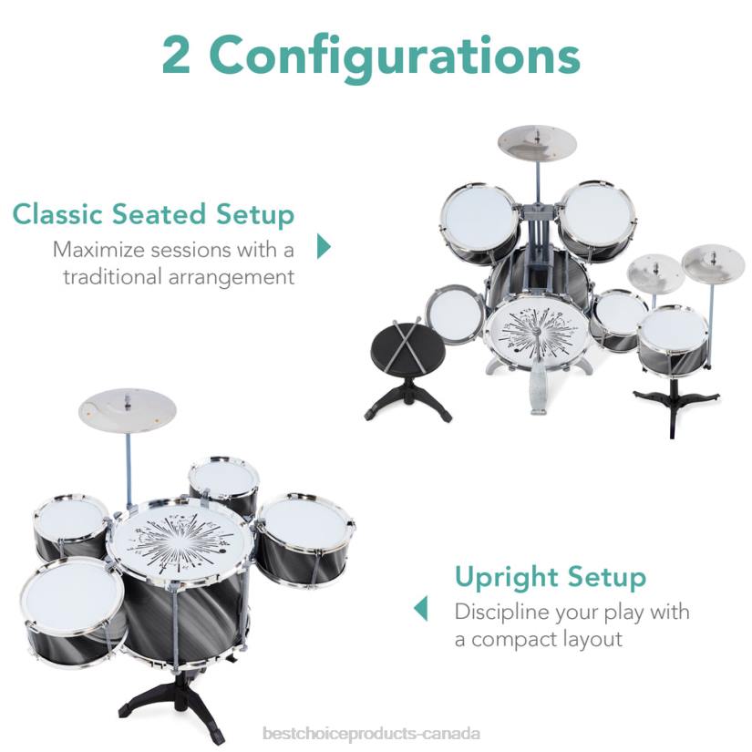 4LT2563 Black Best Choice Products 18-Piece Kids Beginner Drum Kit, Musical Instrument Toy Set w/ LED Lights