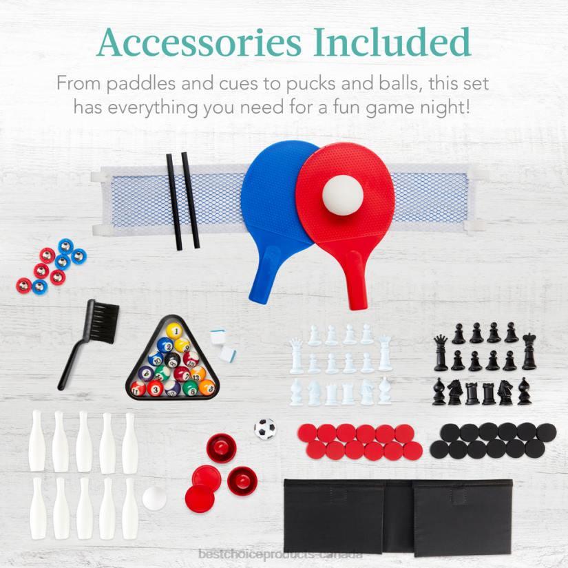 4LT21010 Light Wood Best Choice Products 11-in-1 Combo Game Set w/ Ping Pong, Foosball, Air Hockey, 5 Storage Bags