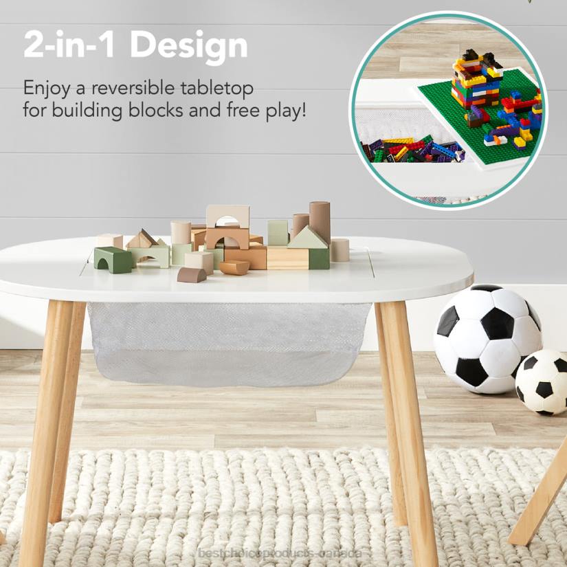 4LT21014 White Best Choice Products 2-in-1 Kid's Building Block Table w/ 2 Stools, Storage Compartment