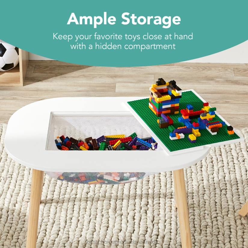 4LT21014 White Best Choice Products 2-in-1 Kid's Building Block Table w/ 2 Stools, Storage Compartment