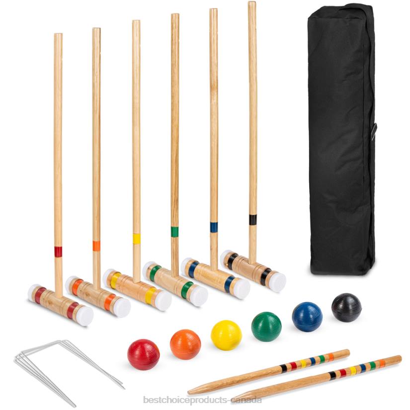 4LT21027 Multicolor Best Choice Products 6-Player Wood Croquet Set w/ 6 Mallets, 6 Balls, Wickets, Stakes, Bag