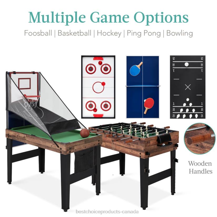 4LT2286 Dark Brown Best Choice Products 13-in-1 Combo Game Table Set w/ Ping Pong, Foosball, Basketball, Air Hockey