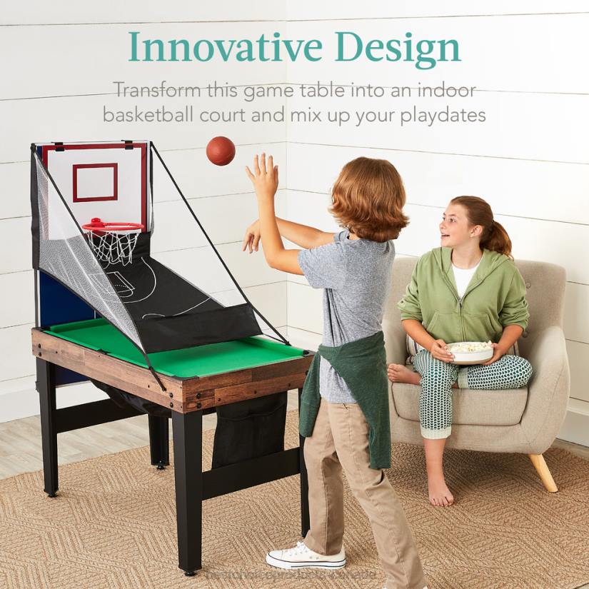 4LT2286 Dark Brown Best Choice Products 13-in-1 Combo Game Table Set w/ Ping Pong, Foosball, Basketball, Air Hockey