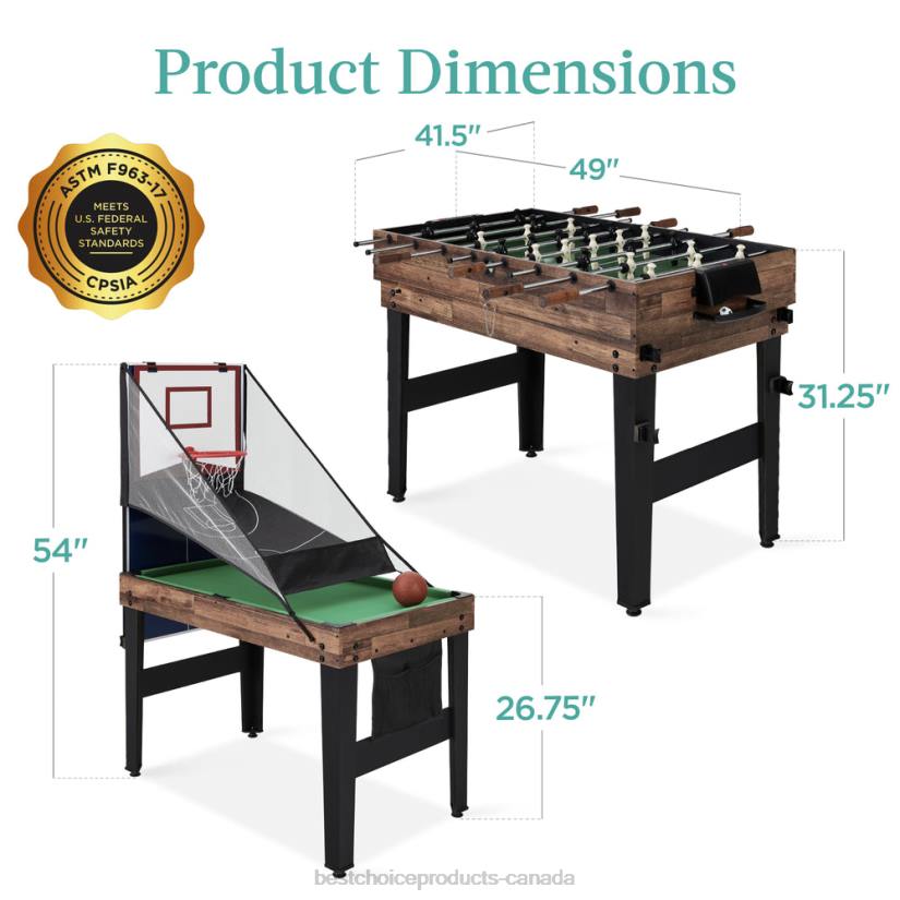 4LT2286 Dark Brown Best Choice Products 13-in-1 Combo Game Table Set w/ Ping Pong, Foosball, Basketball, Air Hockey
