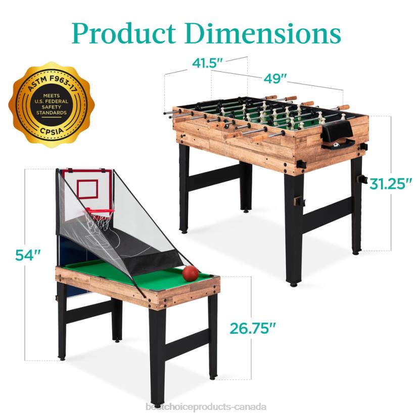 4LT2287 Natural Best Choice Products 13-in-1 Combo Game Table Set w/ Ping Pong, Foosball, Basketball, Air Hockey