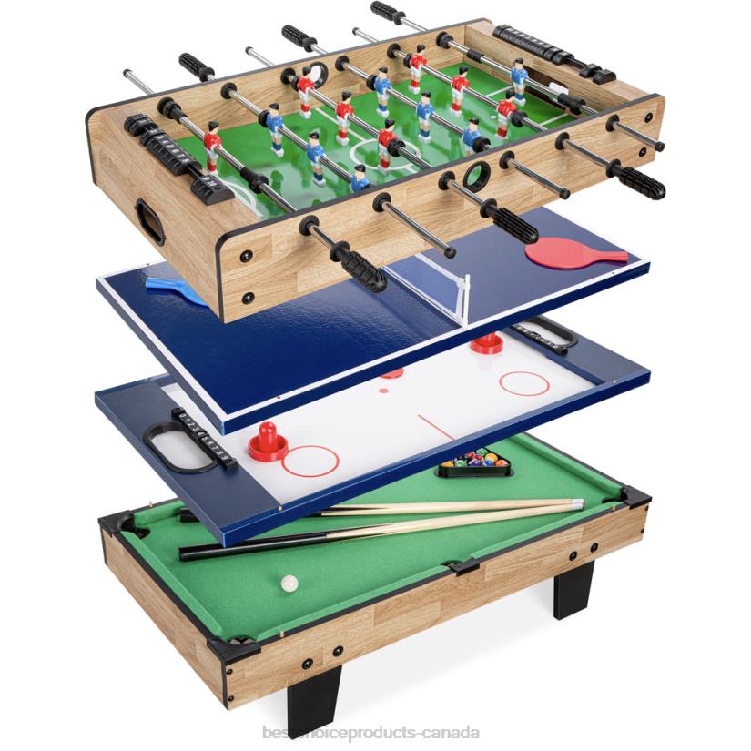 4LT2546 Natural Best Choice Products 4-in-1 Multi Game Table Set w/ Air Hockey, Table Tennis, Billiards, Foosball