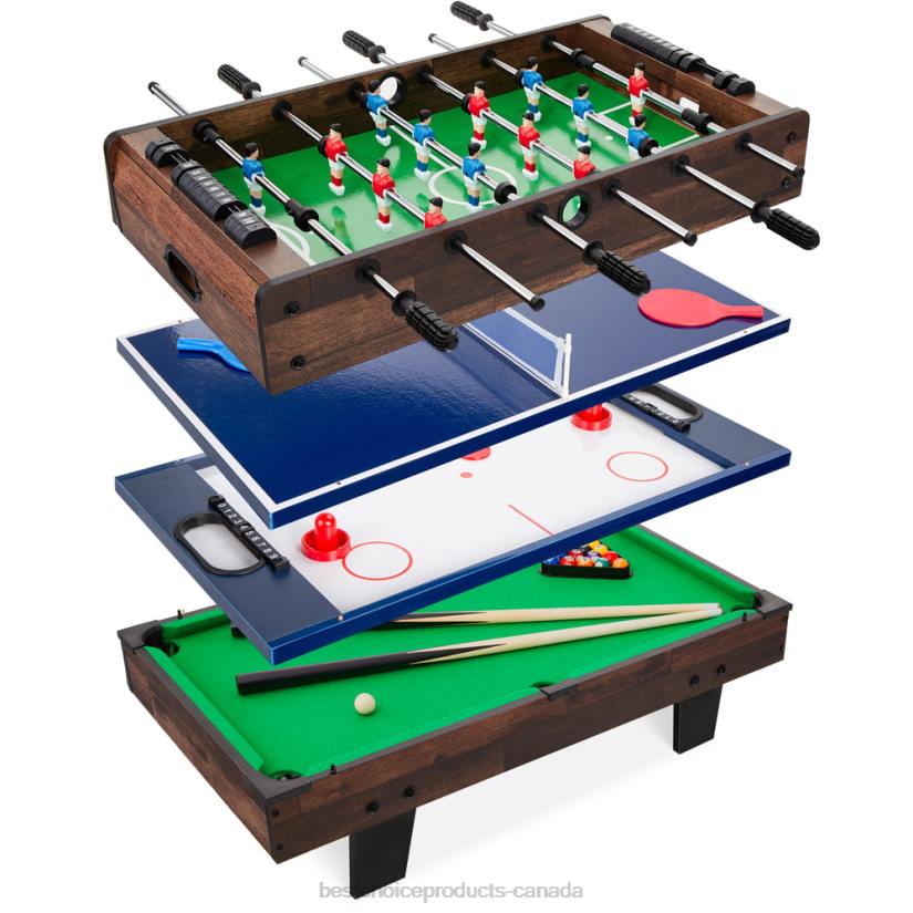 4LT2547 Dark Wood Best Choice Products 4-in-1 Multi Game Table Set w/ Air Hockey, Table Tennis, Billiards, Foosball