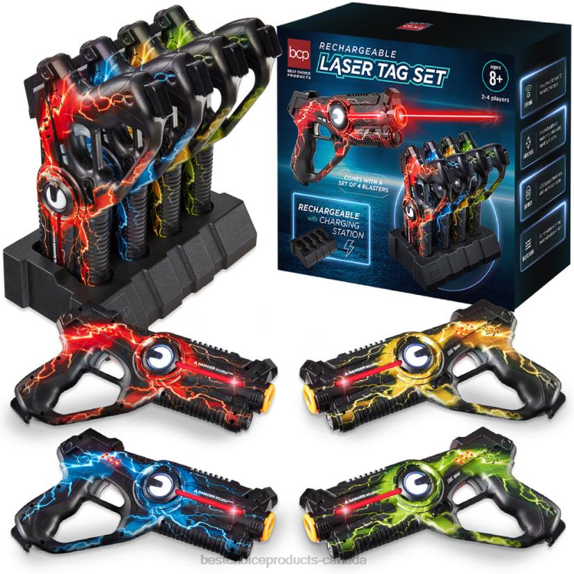 4LT2274 Multicolor Best Choice Products Set of 4 Rechargeable Laser Tag Blasters w/ Docking Station, No Vests Needed