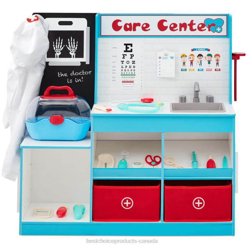 4LT21021 Blue Best Choice Products Pretend Play Doctor's Office, Wooden Toy Set for Kids w/ 18 Accessories