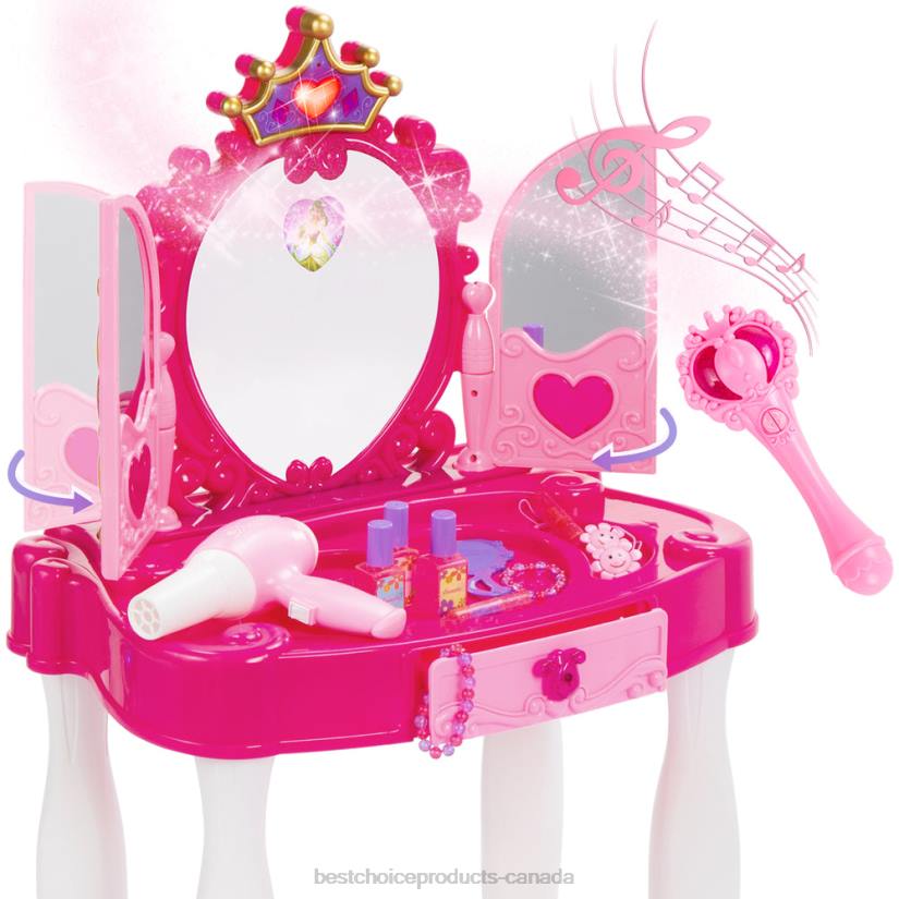 4LT21031 Pink Best Choice Products Kids Princess Vanity Mirror w/ AUX Cable, Wand, Hairdryer, Accessories