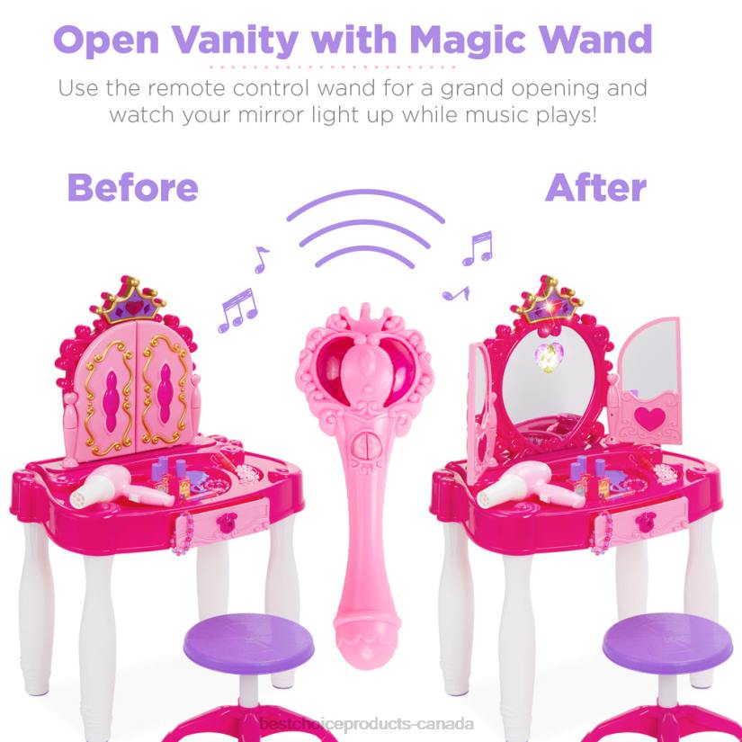 4LT21031 Pink Best Choice Products Kids Princess Vanity Mirror w/ AUX Cable, Wand, Hairdryer, Accessories