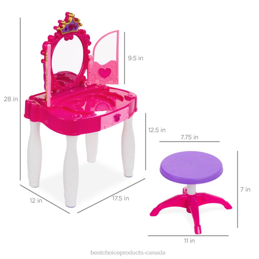 4LT21031 Pink Best Choice Products Kids Princess Vanity Mirror w/ AUX Cable, Wand, Hairdryer, Accessories