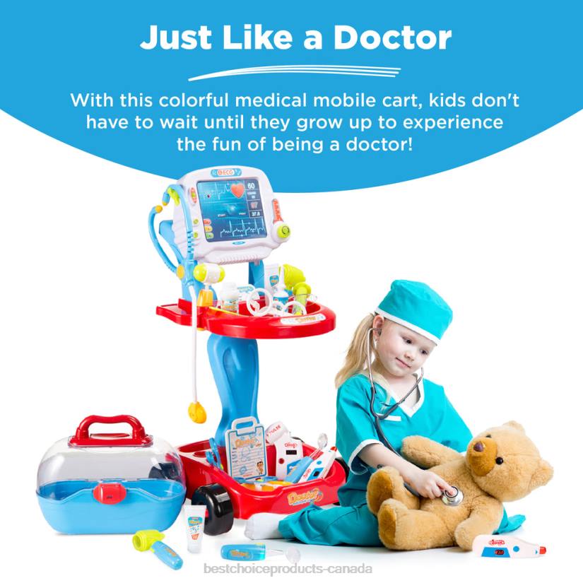 4LT2272 Blue Best Choice Products Play Doctor Kit for Kids, Boys & Girls with 17 Accessories, Mobile Cart