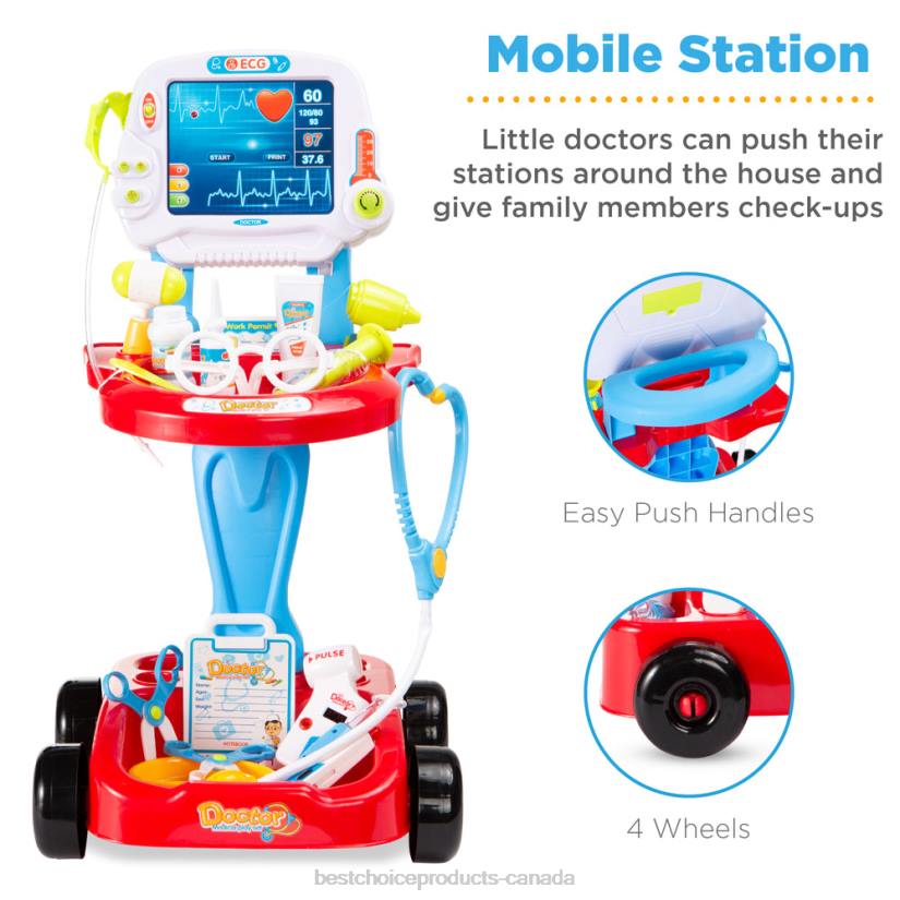4LT2272 Blue Best Choice Products Play Doctor Kit for Kids, Boys & Girls with 17 Accessories, Mobile Cart