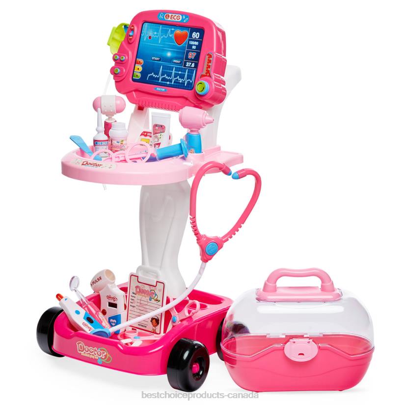 4LT2273 Pink Best Choice Products Play Doctor Kit for Kids, Boys & Girls with 17 Accessories, Mobile Cart
