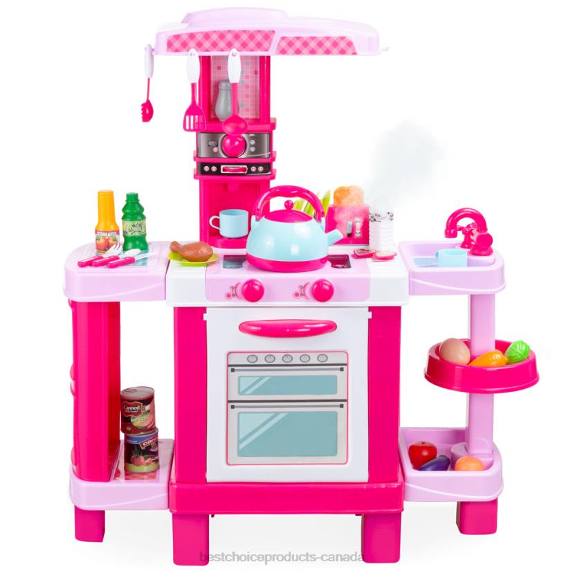 4LT2285 Pink Best Choice Products Pretend Play Kitchen Toy Set for Kids with Water Vapor Teapot