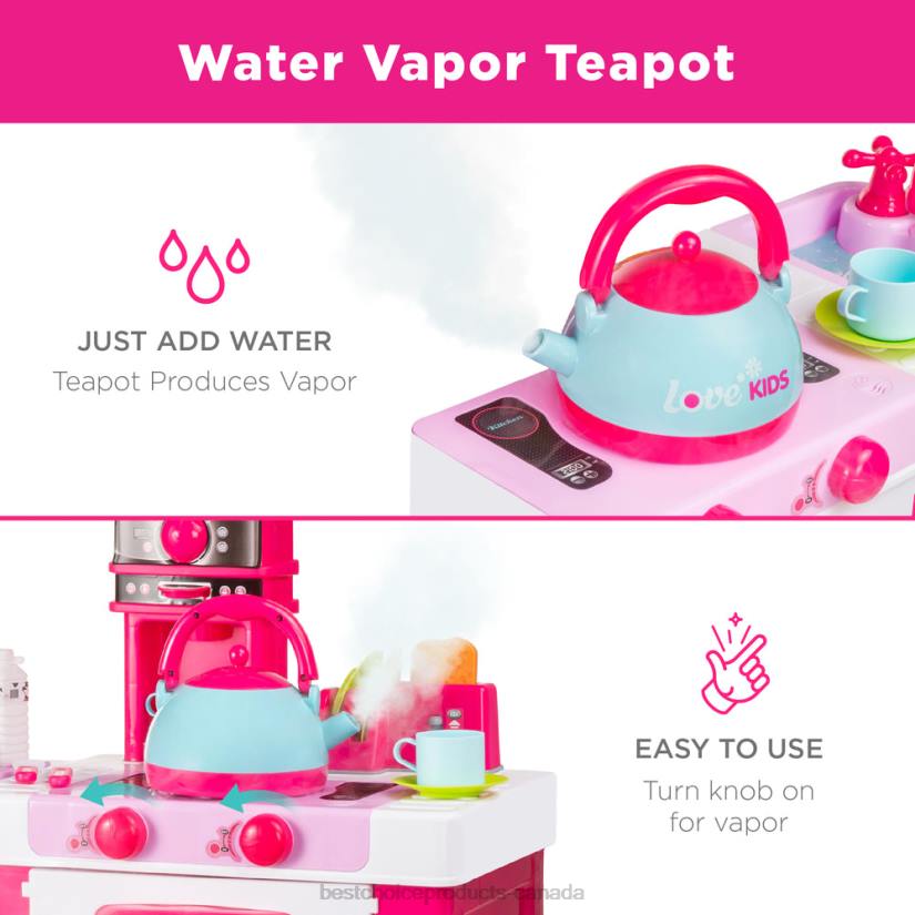4LT2285 Pink Best Choice Products Pretend Play Kitchen Toy Set for Kids with Water Vapor Teapot
