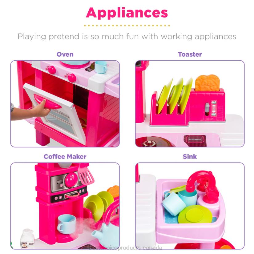4LT2285 Pink Best Choice Products Pretend Play Kitchen Toy Set for Kids with Water Vapor Teapot