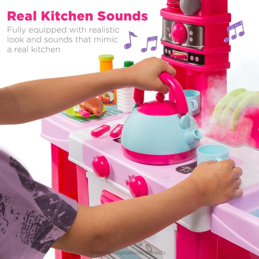 4LT2285 Pink Best Choice Products Pretend Play Kitchen Toy Set for Kids with Water Vapor Teapot