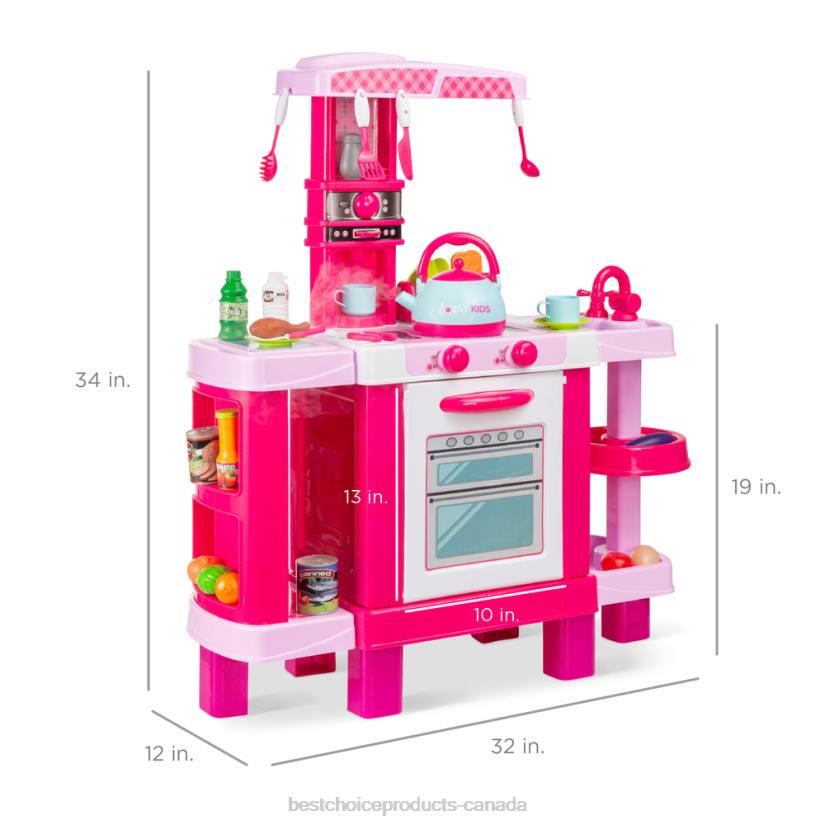 4LT2285 Pink Best Choice Products Pretend Play Kitchen Toy Set for Kids with Water Vapor Teapot
