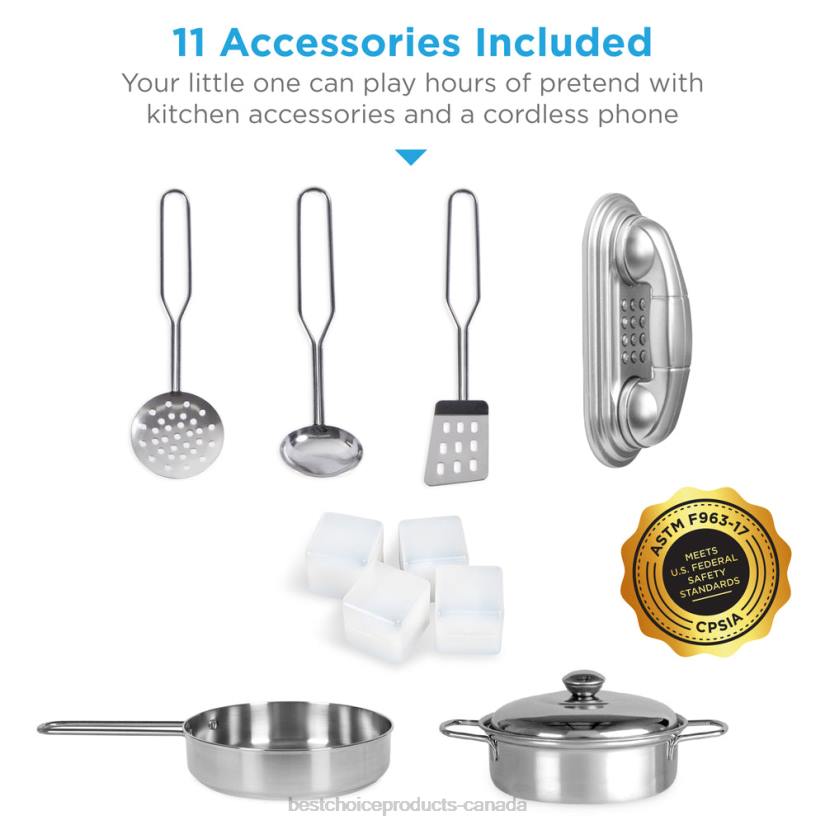 4LT2290 White Best Choice Products Pretend Play Kitchen Wooden Toy Set for Kids with 11 Accessories