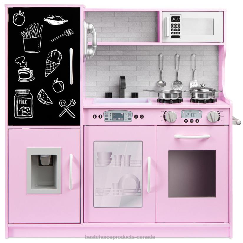 4LT2291 Pink Best Choice Products Pretend Play Kitchen Wooden Toy Set for Kids with 11 Accessories