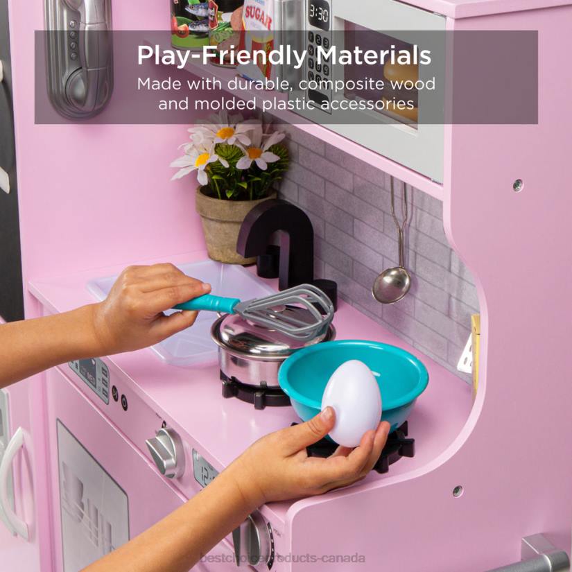 4LT2291 Pink Best Choice Products Pretend Play Kitchen Wooden Toy Set for Kids with 11 Accessories