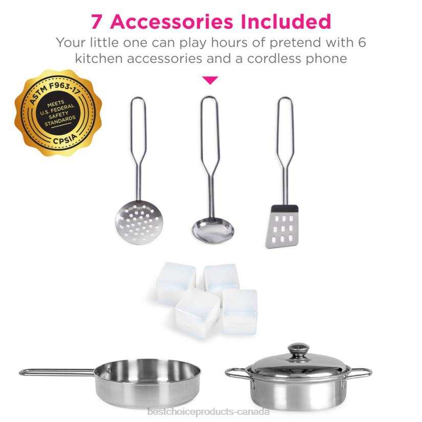 4LT2291 Pink Best Choice Products Pretend Play Kitchen Wooden Toy Set for Kids with 11 Accessories