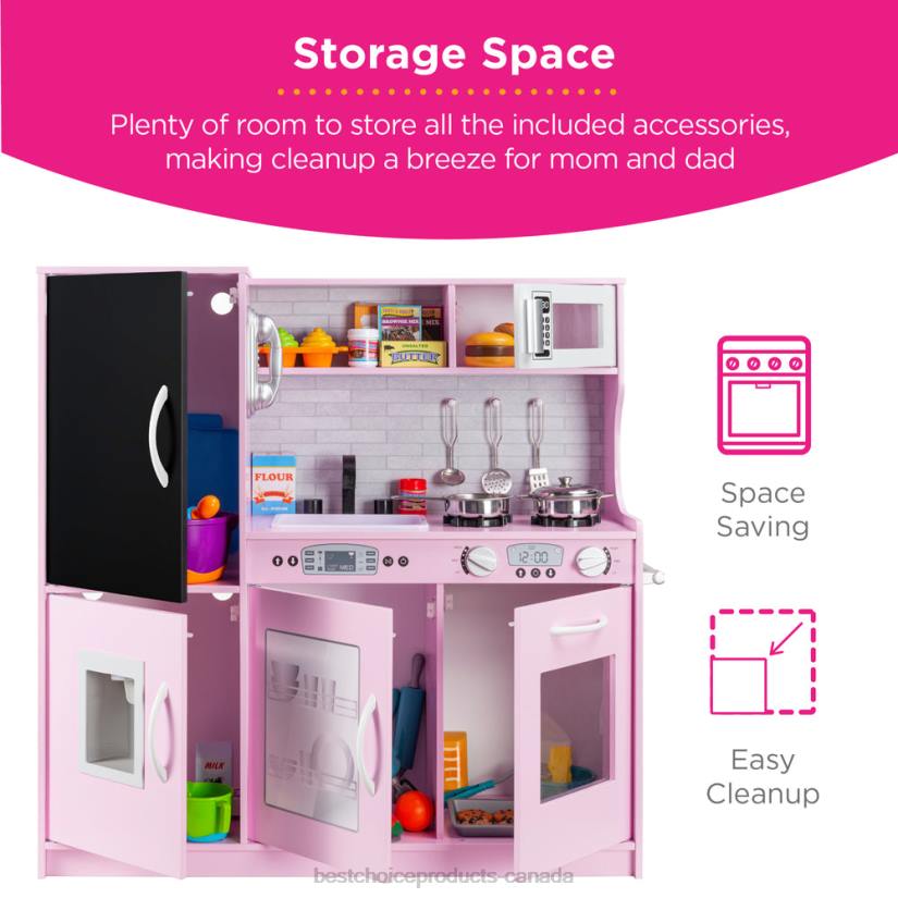 4LT2291 Pink Best Choice Products Pretend Play Kitchen Wooden Toy Set for Kids with 11 Accessories