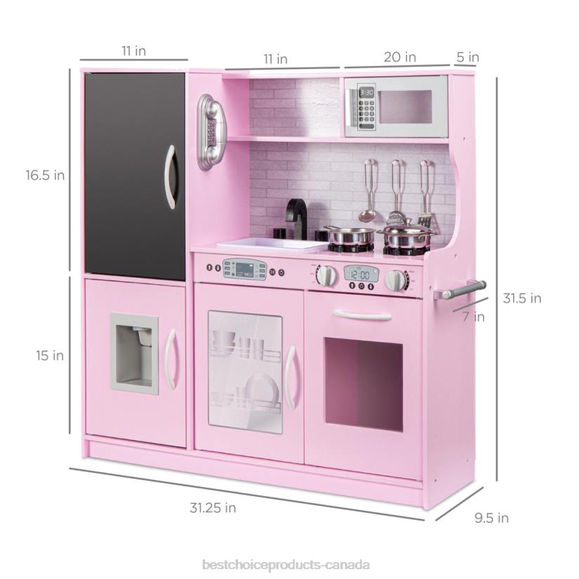 4LT2291 Pink Best Choice Products Pretend Play Kitchen Wooden Toy Set for Kids with 11 Accessories