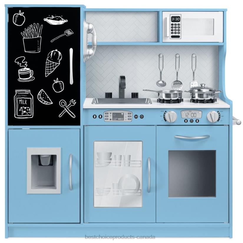 4LT2292 Blue Best Choice Products Pretend Play Kitchen Wooden Toy Set for Kids with 11 Accessories