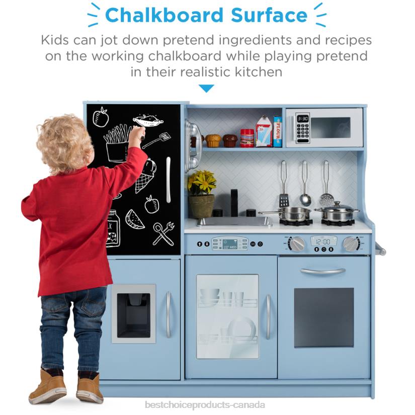 4LT2292 Blue Best Choice Products Pretend Play Kitchen Wooden Toy Set for Kids with 11 Accessories