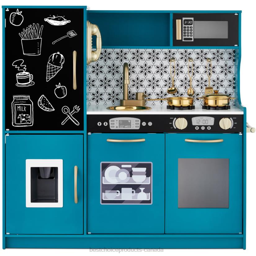 4LT2293 Teal Best Choice Products Pretend Play Kitchen Wooden Toy Set for Kids with 11 Accessories