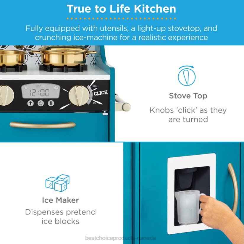 4LT2293 Teal Best Choice Products Pretend Play Kitchen Wooden Toy Set for Kids with 11 Accessories