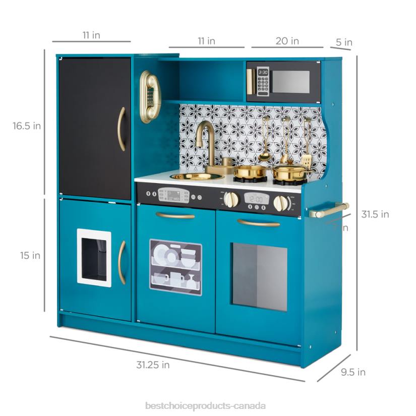 4LT2293 Teal Best Choice Products Pretend Play Kitchen Wooden Toy Set for Kids with 11 Accessories