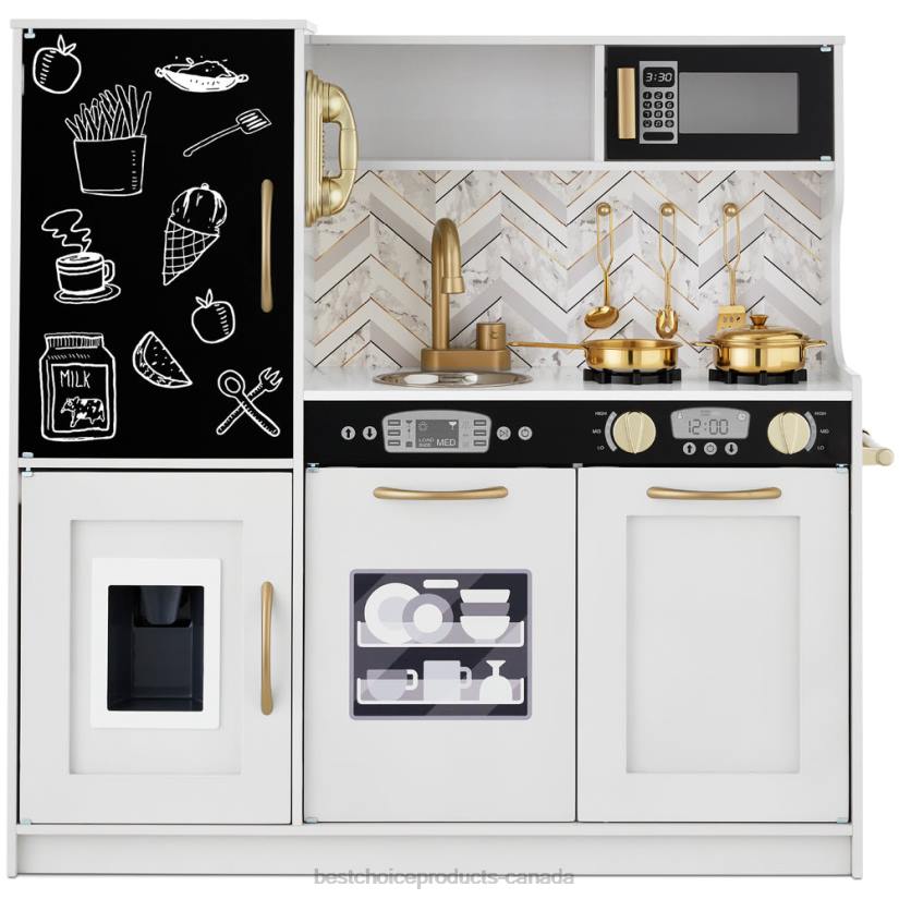 4LT2296 White Bevel Best Choice Products Pretend Play Kitchen Wooden Toy Set for Kids with 11 Accessories