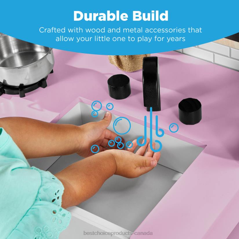 4LT2297 Pink Best Choice Products Kids Farmhouse Play Kitchen w/ Chalkboard, Storage Shelves, 5 Accessories