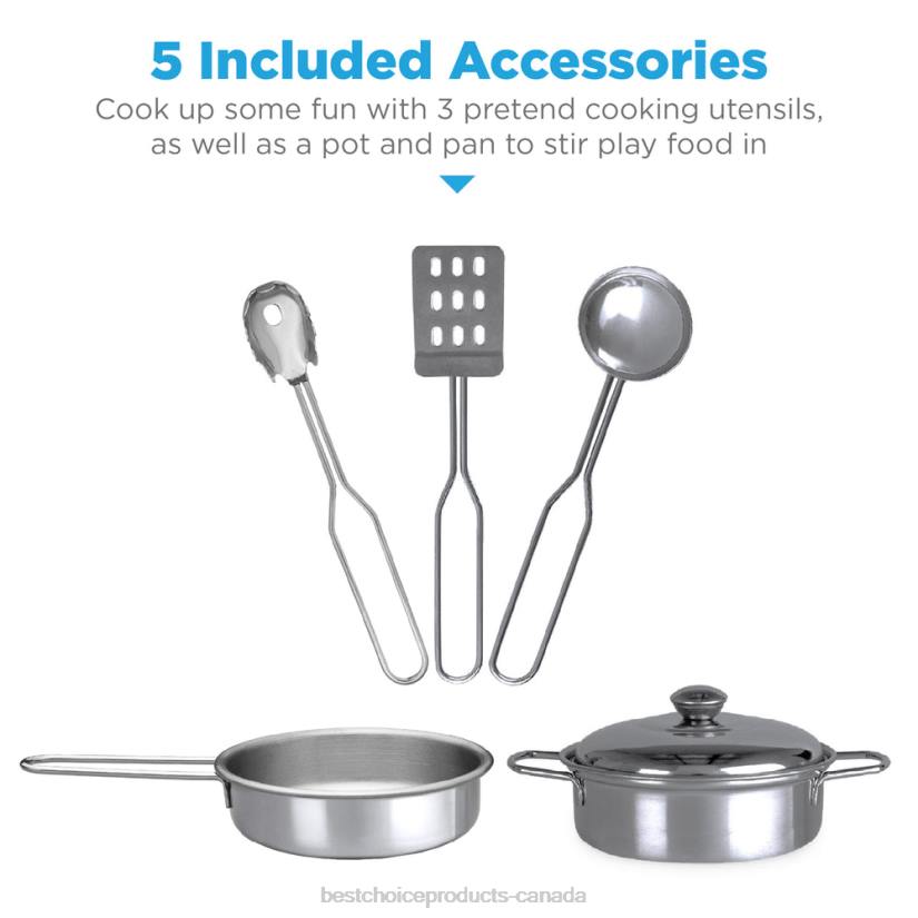 4LT2299 Beveled White Best Choice Products Kids Farmhouse Play Kitchen w/ Chalkboard, Storage Shelves, 5 Accessories