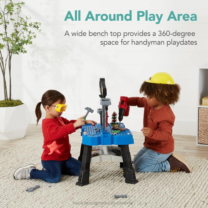 4LT2512 Blue Best Choice Products Pretend Play Workbench for Kids, Child's Toy Set w/ 150 Accessories
