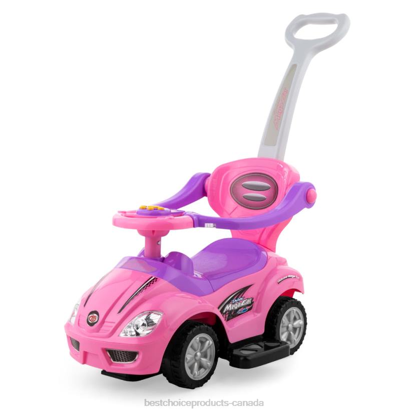 4LT21001 Pink Best Choice Products 3-in-1 Kids Push Car w/ Handle and Horn