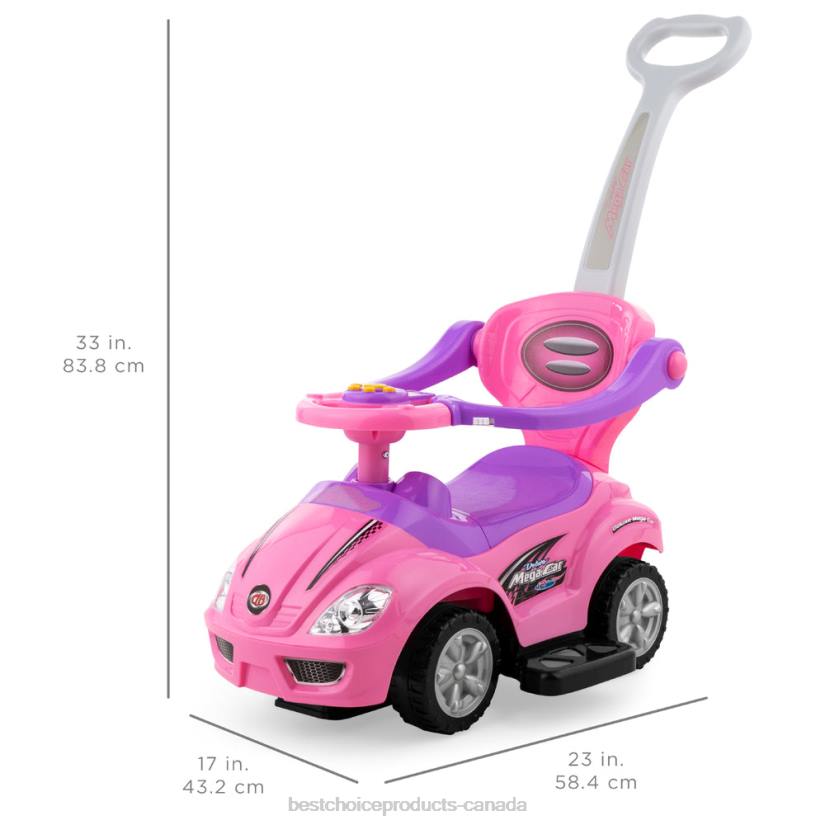 4LT21001 Pink Best Choice Products 3-in-1 Kids Push Car w/ Handle and Horn