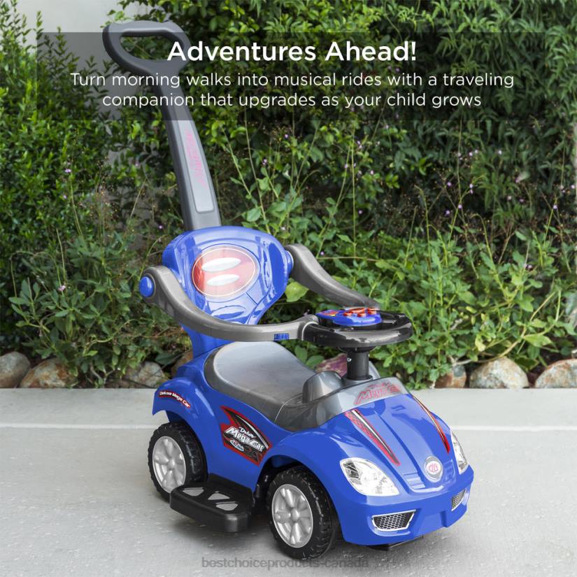 4LT21002 Blue Best Choice Products 3-in-1 Kids Push Car w/ Handle and Horn