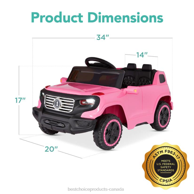 4LT21016 Pink Best Choice Products 6V Kids Ride-On Car Truck Toy w/ RC Parent Control, 3 Speeds, Lights, Horn