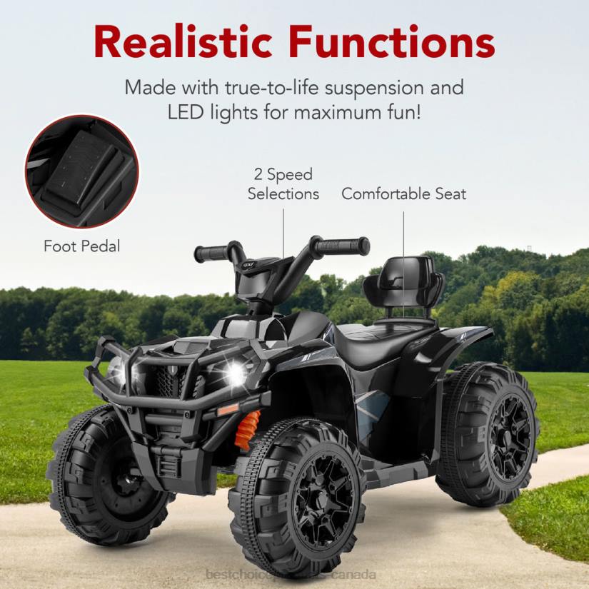 4LT2275 Black Best Choice Products 12V Kids Ride-On 4-Wheeler Quad ATV Car w/ 2.4mph Max, Bluetooth, Headlights
