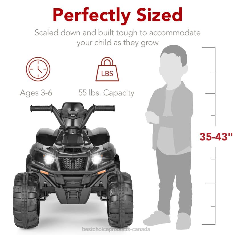 4LT2275 Black Best Choice Products 12V Kids Ride-On 4-Wheeler Quad ATV Car w/ 2.4mph Max, Bluetooth, Headlights