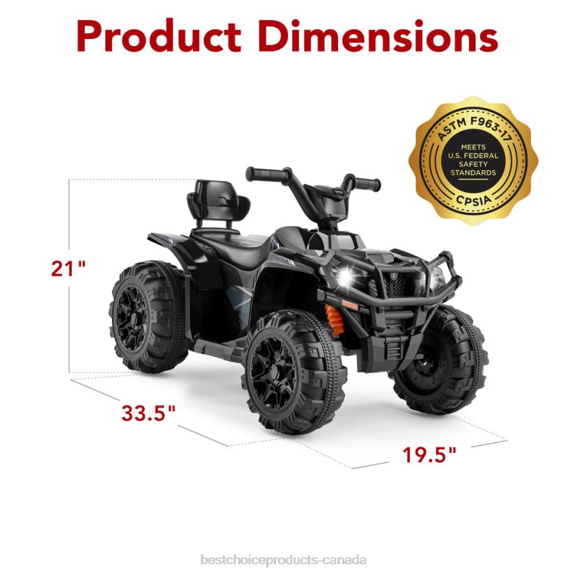 4LT2275 Black Best Choice Products 12V Kids Ride-On 4-Wheeler Quad ATV Car w/ 2.4mph Max, Bluetooth, Headlights