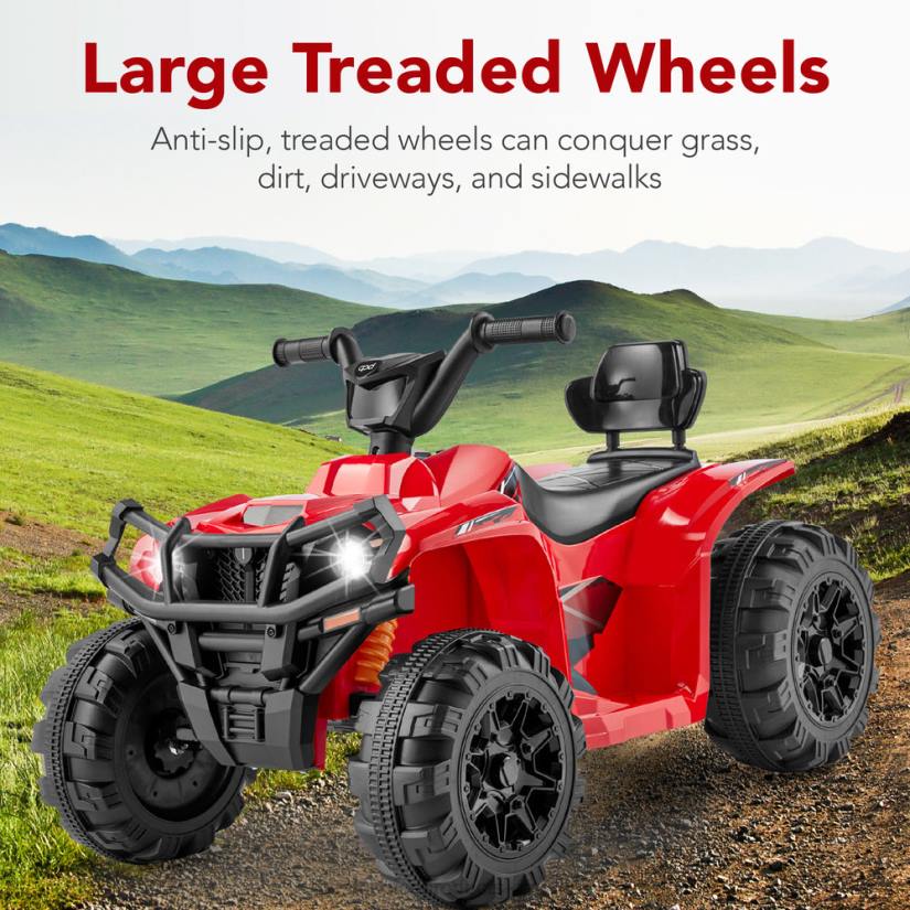 4LT2276 Red Best Choice Products 12V Kids Ride-On 4-Wheeler Quad ATV Car w/ 2.4mph Max, Bluetooth, Headlights